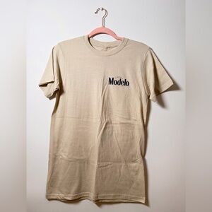 ModelCo Beige Crewneck Tee with Black Logo